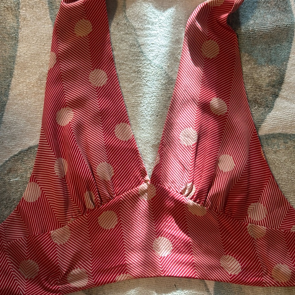 Lamb polka red silk crop belly top